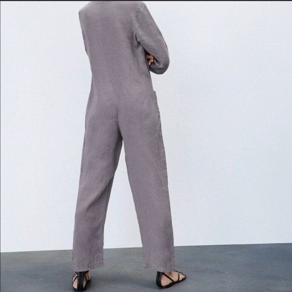Zara Gray Lillian Linen Button Front Romper/Jumpsuit NWT - Picture 3 of 14